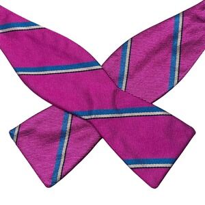 Vintage Ferrell Reed Repp Silk Bow Tie Magenta Teal Striped Self Tie Adjustable